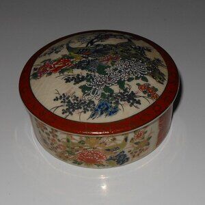 Satsuma Japan small round trinket box peacock